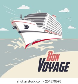 Cruise Ship Illustration With Bon Voyage Headline