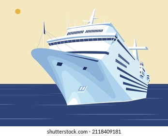 Cruise ship illustration  Flat design color design  Holiday  travel illustration  Big yacht  Vector 