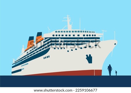 Cruise ship illustration. Flat design color design. Holiday, travel illustration. Big yacht. Vector.