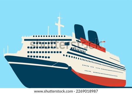 Cruise ship illustration. Flat design color design. Holiday, travel illustration. Big yacht. Vector.