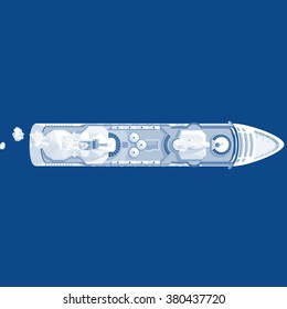 Cruise Ship Illustration As Seen From An Aerial View Point. 