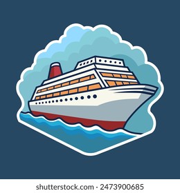 Cruise ship illustration sticker. Cruise liner vector art.