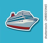 Cruise ship illustration. Vector sticker.