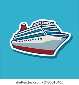 Cruise ship illustration. Vector sticker.