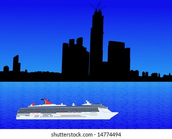 Cruise Ship And International Commerce Center And Kowloon Skyline Hong Kong