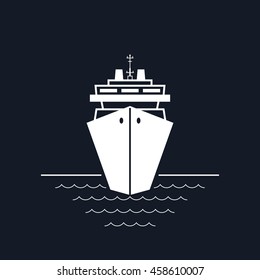 Cruise Ship Isolated on Black Background, a Front View of the Passenger Ship, Travel and Tourism Concept,Vector Illustration 