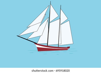 Cruise ship isolated on blue background. Vector flat style illustration