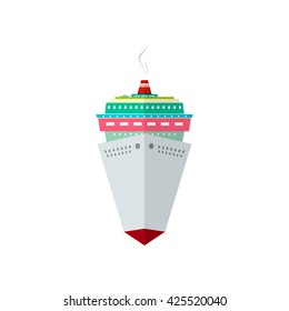 Cruise Ship Isolated on White, a Front View of the Liner, Travel Concept ,  Vector Illustration