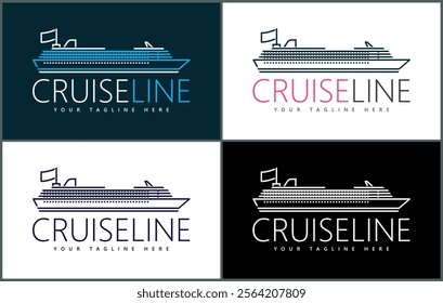 Cruise ship line art luxury logo set template design