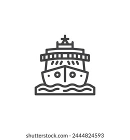 Cruise Ship line icon. linear style sign for mobile concept and web design. Ocean liner outline vector icon. Cruise vacations symbol, logo illustration. Vector graphics
