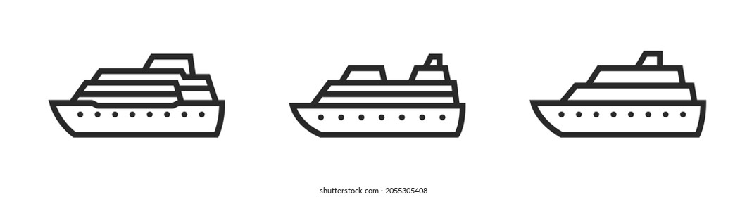cruise ship line icon set. sea travel and cruise symbols. isolated vector images