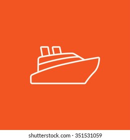 Cruise ship line icon for web, mobile and infographics. Vector white icon isolated on red background.