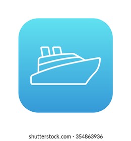 Cruise ship line icon for web, mobile and infographics. Vector white icon on the blue gradient square with rounded corners isolated on white background.