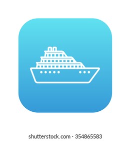Cruise ship line icon for web, mobile and infographics. Vector white icon on the blue gradient square with rounded corners isolated on white background.