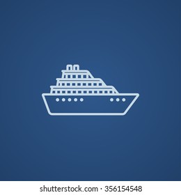 Cruise ship line icon for web, mobile and infographics. Vector light blue icon isolated on blue background.
