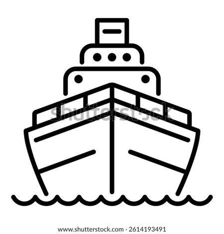 Cruise ship line vector icon, representing sea travel and ocean tourism. Symbolizes vacation, leisure, maritime transport, and luxury experiences