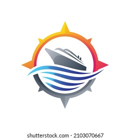 Cruise Ship Logo with Colorful Compass Concept