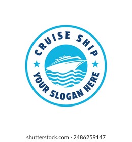 cruise ship logo design concept idea with label circle stamp