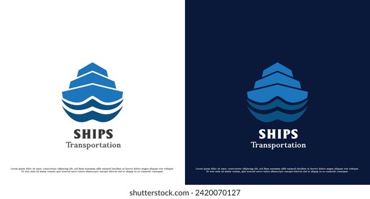 Cruise ship logo design illustration. Sea transportation ship silhouette. shipping on ocean waterways business. Flat icon symbol simple minimal geometric minimalist elegant in calm confidence bold.