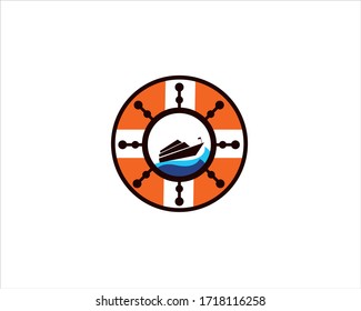 cruise ship logo design with safety buoys, vector illustration