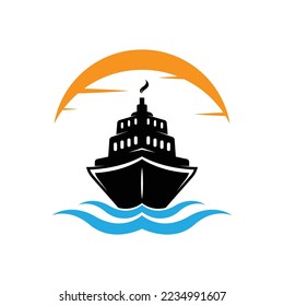 cruise ship logo design template illustration