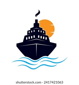 cruise ship logo design template illustration