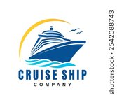 Cruise ship logo design vector illustration with bird