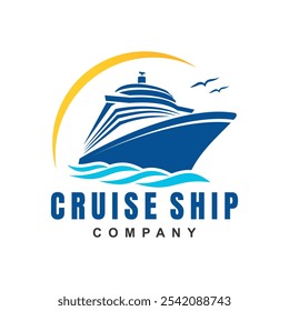 Cruise ship logo design vector illustration with bird