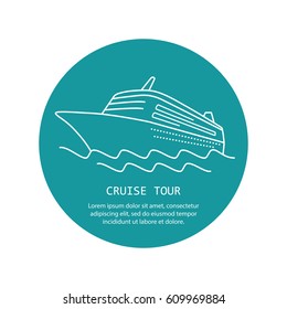 Cruise ship logo.  Simple thin line icon for websites, web design, mobile app, infographics.