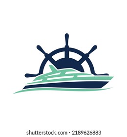 logotipo de barco de crucero y diseño de rueda de barco.