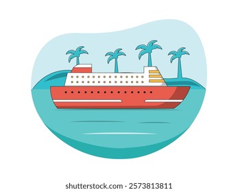 Cruise ship luxury is sailing, carrying passengers who are on a holiday trip. Character design. Vector flat illustration