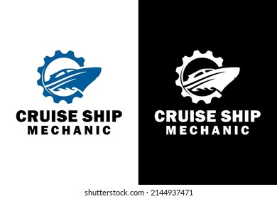 Cruise Ship Mechanic Logo, Gear and Cruise Ship Logo Design