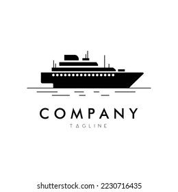 cruise ship in the middle of the sea logo vector design