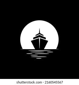 Cruise Ship with Moon Vintage Logo Design