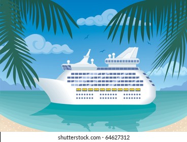 Cruise ship mooring at a tropical bay. 