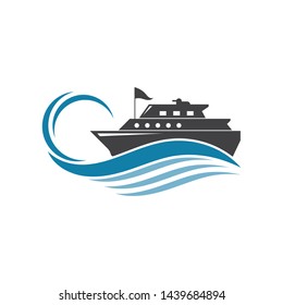 diseño de ilustraciones de icono vectorial con logotipo náutico y buque de crucero