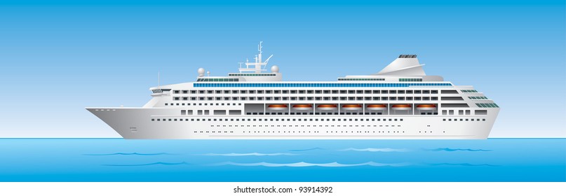 Cruise Ship in ocean, Bon Voyage, Tourism, Cruising the world, Sea travel on the modern liner from the Arctic to tropical seas, summer vacation