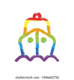 Cruise ship, ocean liner, sea boat. Drawing sign with LGBT style, seven colors of rainbow (red, orange, yellow, green, blue, indigo, violet