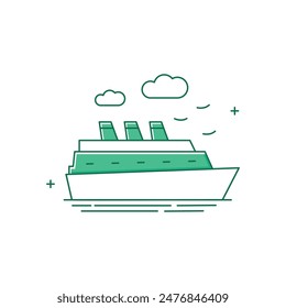 Cruise Ship, Ocean Voyage, Luxury Cruise, Sea Travel, Cruise Vacation, Luxury Cruise Travel Vector Icon Design