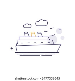 Cruise Ship, Ocean Voyage, Luxury Cruise, Sea Travel, Cruise Vacation, Luxury Cruise Travel Vector Icon Design