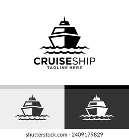 Cruise Ship on the Sea. Simple Logo Design. Vector illustration