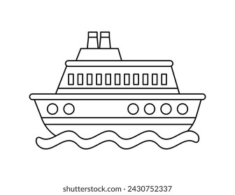 cruise ship outline for coloring book template, cruise ship illustration for kid worksheet printable