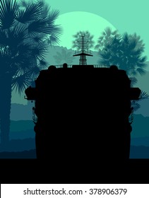 Cruise ship and palm tree vector background illustration nature landscape sunset