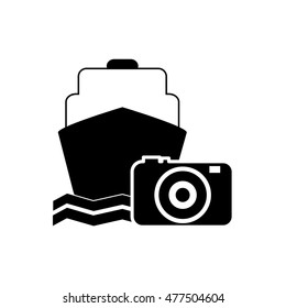 cruise ship and photographic camera icon