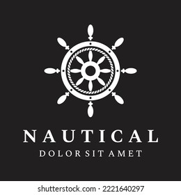 Cruise ship rudder logo design with sea waves, retro ropes and anchors. Logo for business, sailors, sailing.