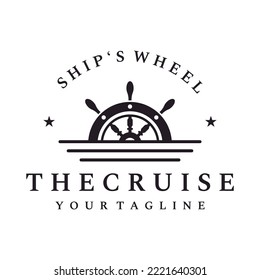 Cruise ship rudder logo design with sea waves, retro ropes and anchors. Logo for business, sailors, sailing.