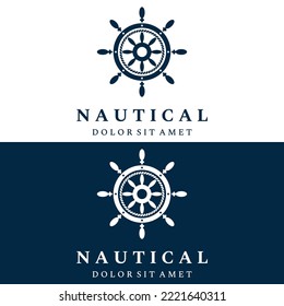 Cruise ship rudder logo design with sea waves, retro ropes and anchors. Logo for business, sailors, sailing.