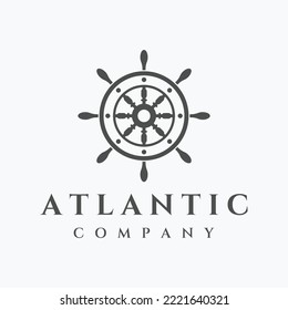 Cruise ship rudder logo design with sea waves, retro ropes and anchors. Logo for business, sailors, sailing.