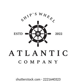 Cruise ship rudder logo design with sea waves, retro ropes and anchors. Logo for business, sailors, sailing.