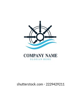 Cruise ship rudder logo design with ocean waves.
